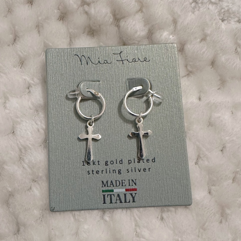 Mia Fiore Sterling 925 Silver Hoop Cross Dangle Earrings 24$